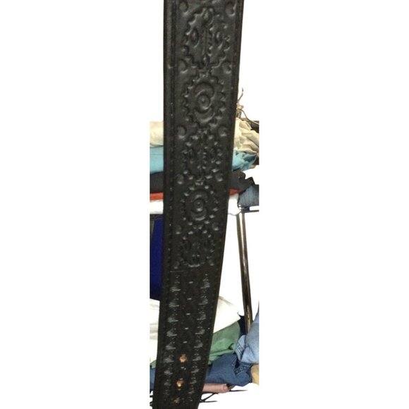 Vintage Black Tooled Leather Money Belt*Silver-Tone Buckle*Western Style Size 36 - Picture 8 of 8